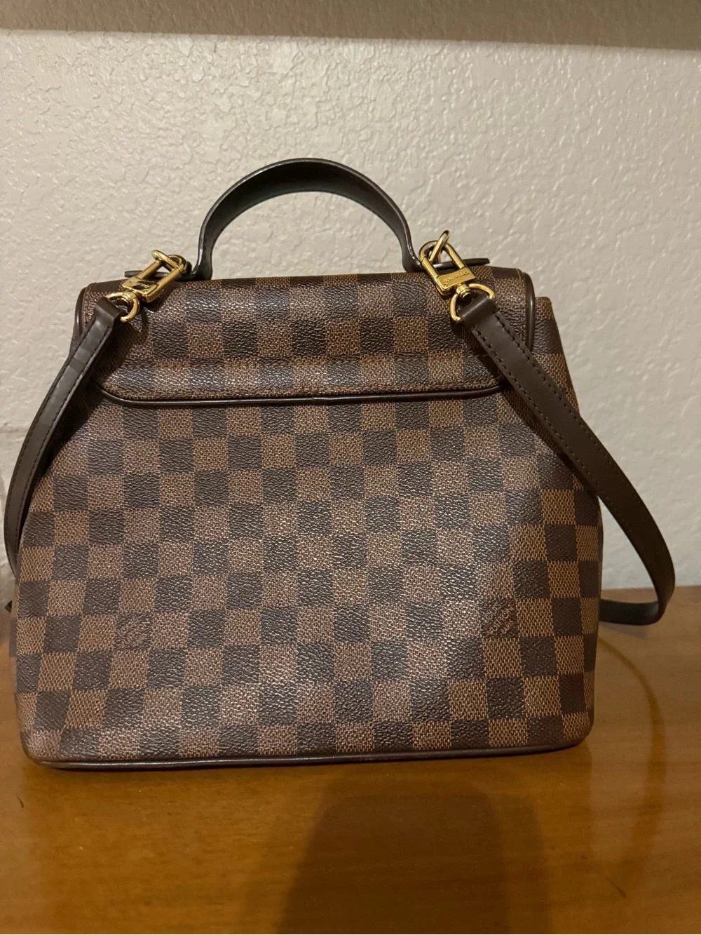 Louis Vuitton Brown Damier Canvas Satchel with Gold Hardware
